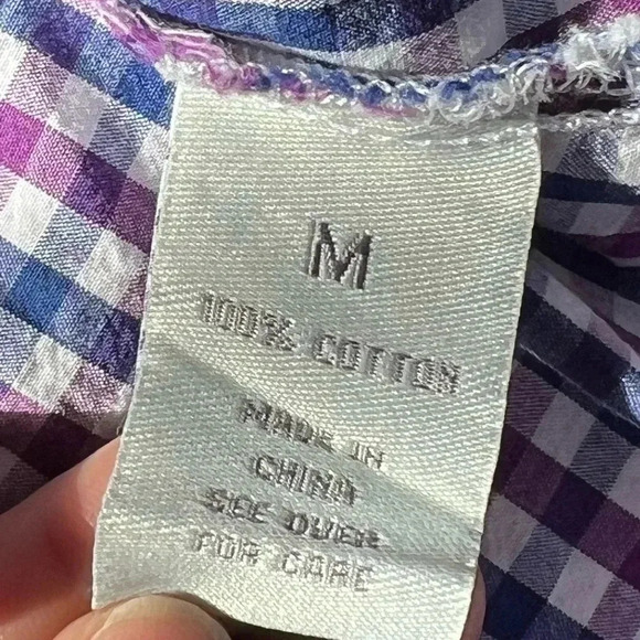 Per Se woman’s plaid button up shirt size medium color white purple and blue - Picture 3 of 5